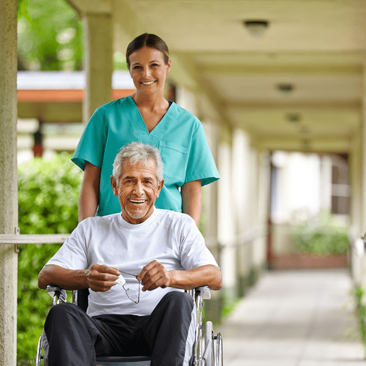 Caregiver and client in a supportive setting